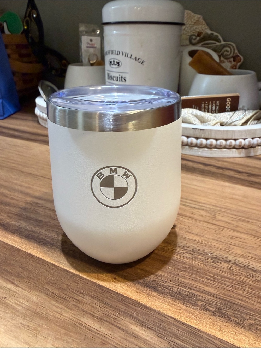 BMW White Stainless-Rim Insulated Tumbler with Clear Lid